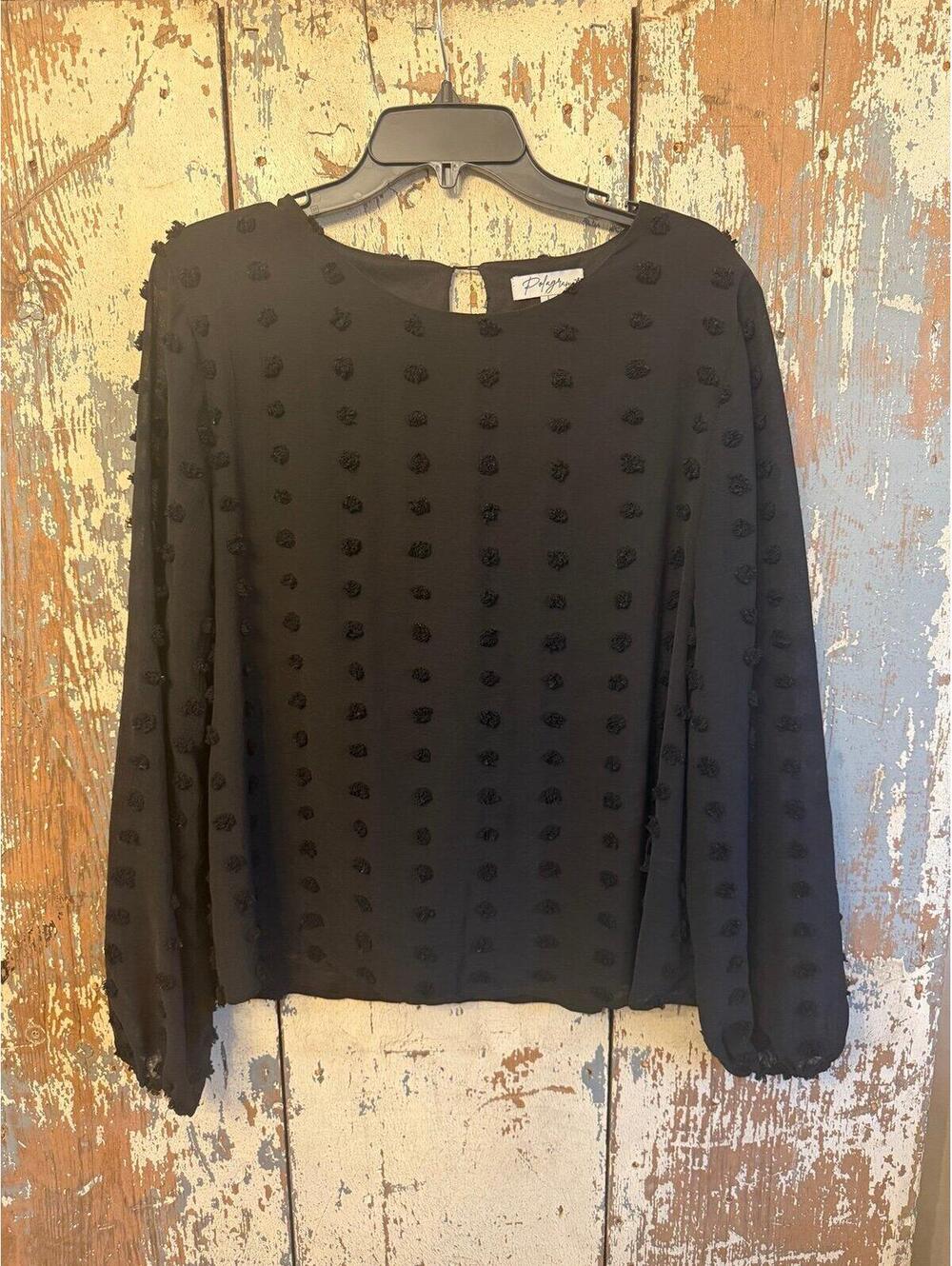Women's Polagram black long sleeve blouse, size Large